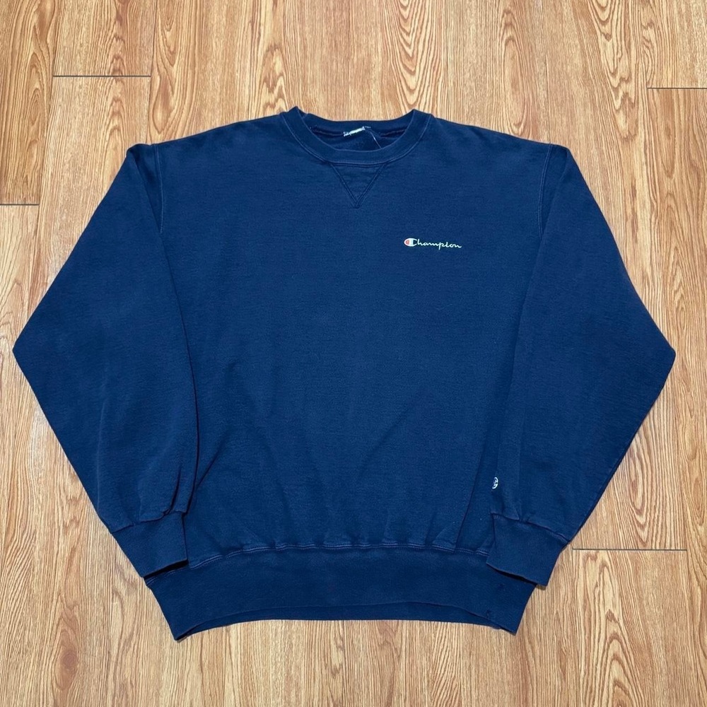 Vintage Champion Men's Sweatshirt Fits XL 90s Navy Blue Heavy Cotton